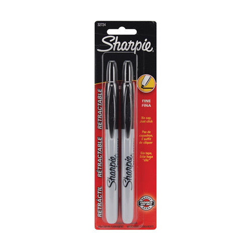 Sharpie Retractable Fine Point Black Markers - 2 Ea